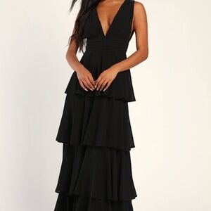 Lulus Amazing Evening Black Tiered Maxi Dress - Size L